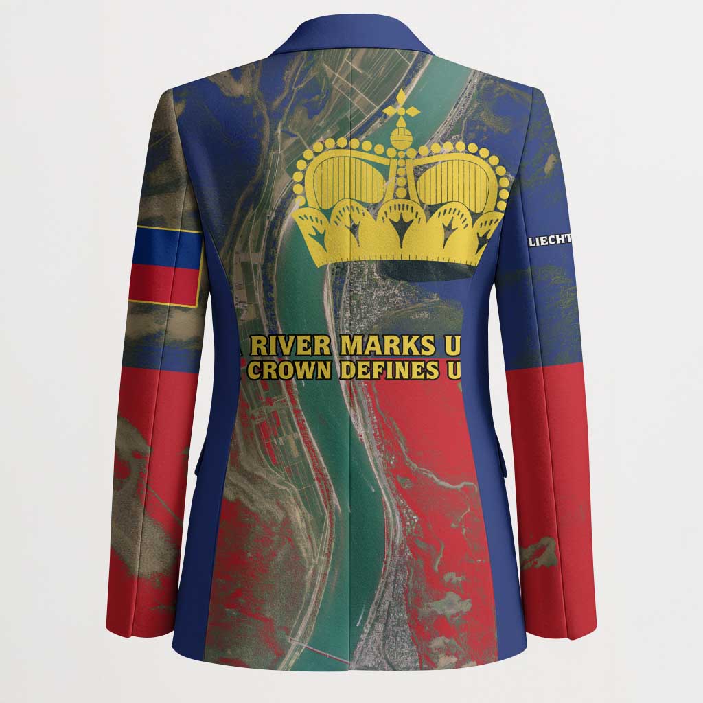 Liechtenstein Blazer with Red Blue Aerial River Design and Yellow Crown Emblem - Wonder Print Shop