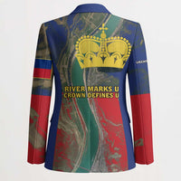 Liechtenstein Blazer with Red Blue Aerial River Design and Yellow Crown Emblem - Wonder Print Shop