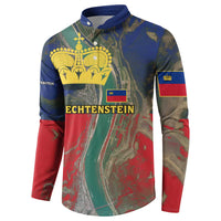 Liechtenstein Button Sweatshirt with Red Blue Aerial River Design and Yellow Crown Emblem - Wonder Print Shop