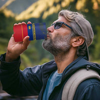 Liechtenstein 4 in 1 Can Cooler Tumbler with Red Blue Aerial River Design and Yellow Crown Emblem - Wonder Print Shop