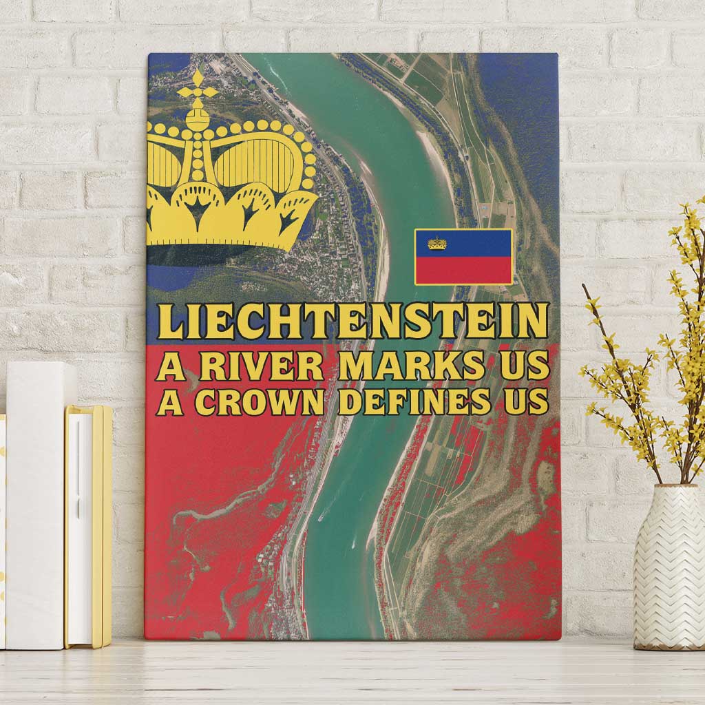Liechtenstein Canvas Wall Art with Red Blue Aerial River Design and Yellow Crown Emblem - Wonder Print Shop