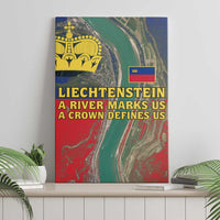 Liechtenstein Canvas Wall Art with Red Blue Aerial River Design and Yellow Crown Emblem - Wonder Print Shop