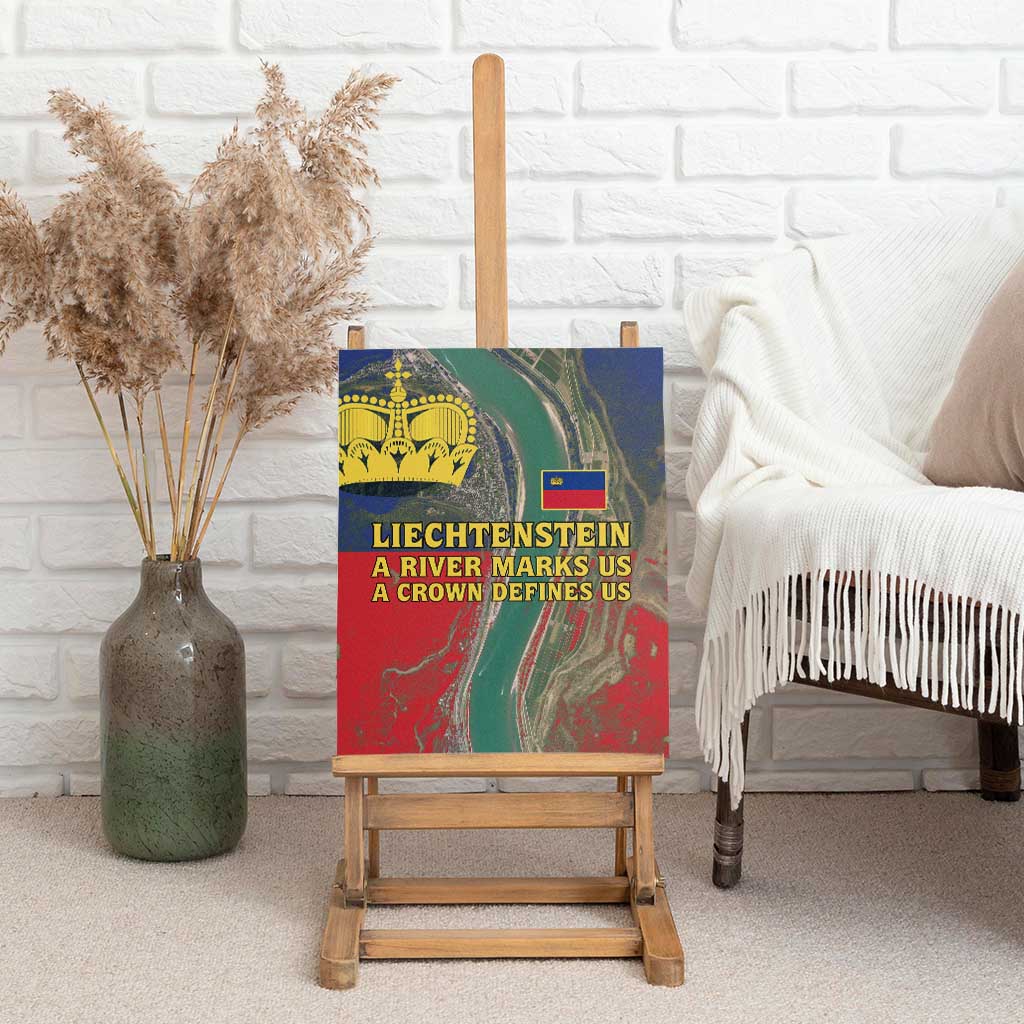 Liechtenstein Canvas Wall Art with Red Blue Aerial River Design and Yellow Crown Emblem - Wonder Print Shop