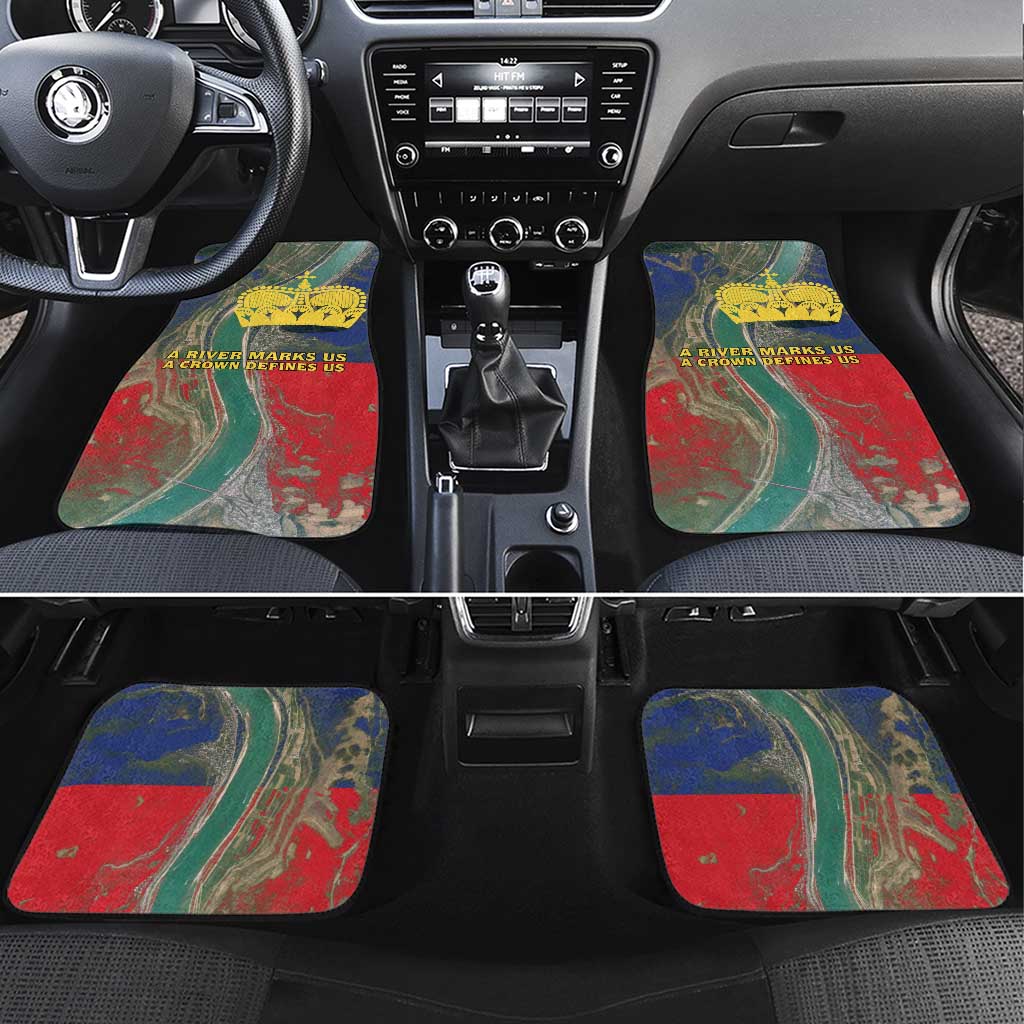 Liechtenstein Car Mats with Red Blue Aerial River Design and Yellow Crown Emblem - Wonder Print Shop
