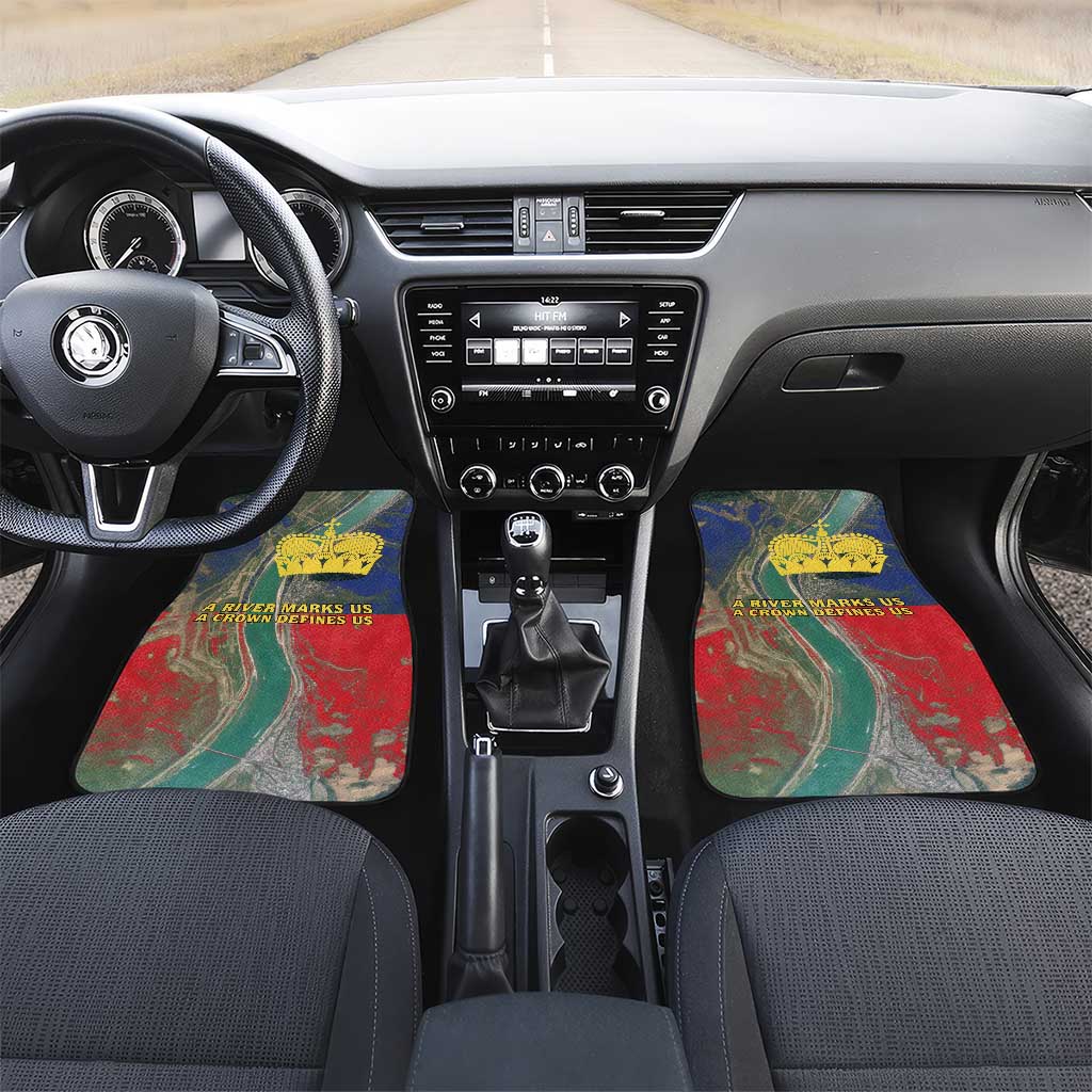Liechtenstein Car Mats with Red Blue Aerial River Design and Yellow Crown Emblem - Wonder Print Shop
