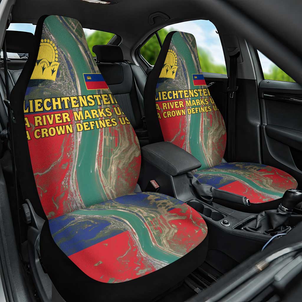 Liechtenstein Car Seat Cover with Red Blue Aerial River Design and Yellow Crown Emblem - Wonder Print Shop