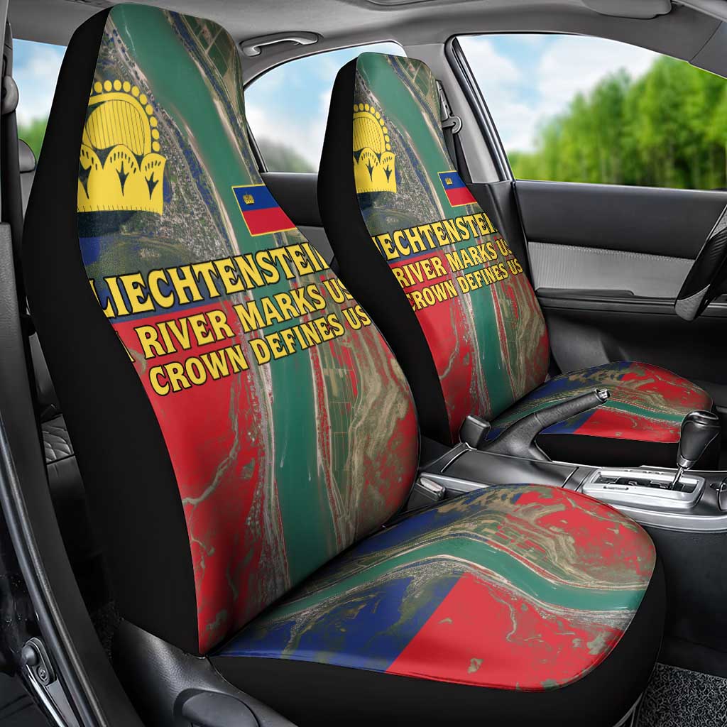 Liechtenstein Car Seat Cover with Red Blue Aerial River Design and Yellow Crown Emblem - Wonder Print Shop
