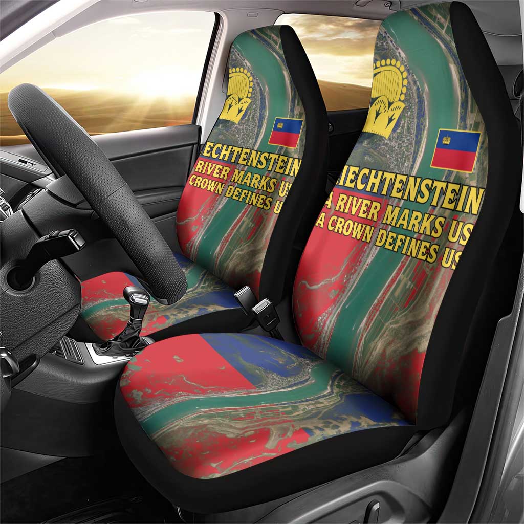 Liechtenstein Car Seat Cover with Red Blue Aerial River Design and Yellow Crown Emblem - Wonder Print Shop