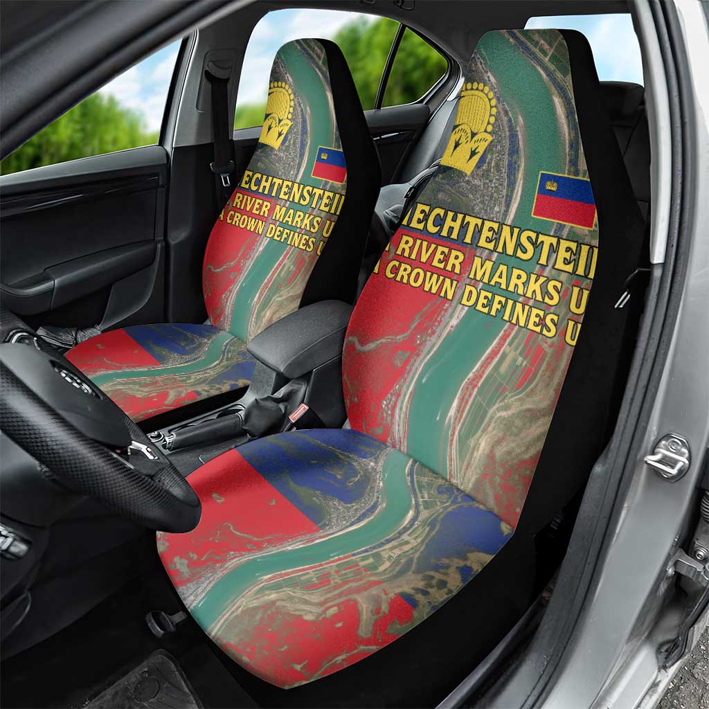 Liechtenstein Car Seat Cover with Red Blue Aerial River Design and Yellow Crown Emblem - Wonder Print Shop