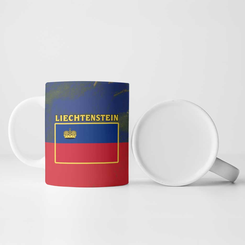 Liechtenstein Ceramic Mug with Red Blue Aerial River Design and Yellow Crown Emblem - Wonder Print Shop