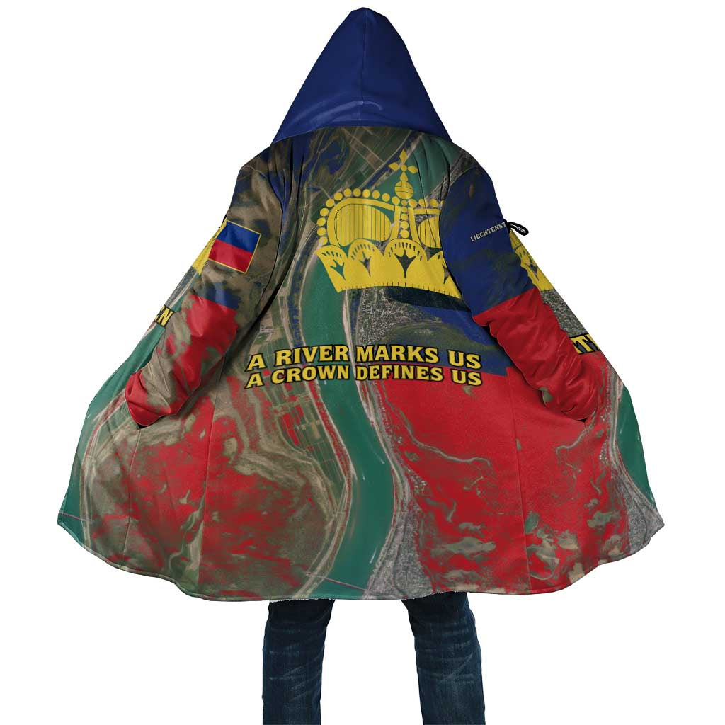 Liechtenstein Cloak with Red Blue Aerial River Design and Yellow Crown Emblem - Wonder Print Shop