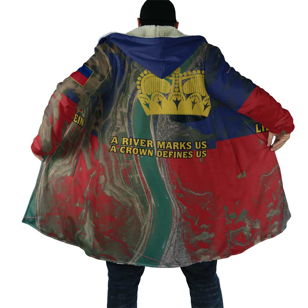 Liechtenstein Cloak with Red Blue Aerial River Design and Yellow Crown Emblem - Wonder Print Shop