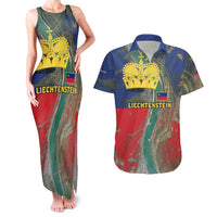 Liechtenstein Couples Matching Tank Maxi Dress and Hawaiian Shirt with Red Blue Aerial River Design and Yellow Crown Emblem - Wonder Print Shop