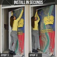 Liechtenstein Door Cover with Red Blue Aerial River Design and Yellow Crown Emblem - Wonder Print Shop