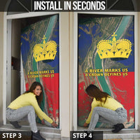 Liechtenstein Door Cover with Red Blue Aerial River Design and Yellow Crown Emblem - Wonder Print Shop