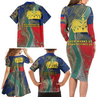 Liechtenstein Family Matching Long Sleeve Bodycon Dress and Hawaiian Shirt with Red Blue Aerial River Design and Yellow Crown Emblem - Wonder Print Shop