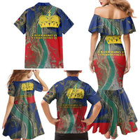 Liechtenstein Family Matching Mermaid Dress and Hawaiian Shirt with Red Blue Aerial River Design and Yellow Crown Emblem - Wonder Print Shop