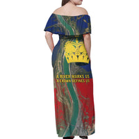 Liechtenstein Family Matching Off Shoulder Maxi Dress and Hawaiian Shirt with Red Blue Aerial River Design and Yellow Crown Emblem - Wonder Print Shop