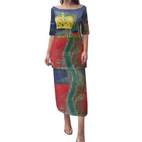 Liechtenstein Family Matching Puletasi and Hawaiian Shirt with Red Blue Aerial River Design and Yellow Crown Emblem - Wonder Print Shop