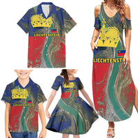 Liechtenstein Family Matching Summer Maxi Dress and Hawaiian Shirt with Red Blue Aerial River Design and Yellow Crown Emblem - Wonder Print Shop