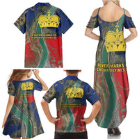 Liechtenstein Family Matching Summer Maxi Dress and Hawaiian Shirt with Red Blue Aerial River Design and Yellow Crown Emblem - Wonder Print Shop