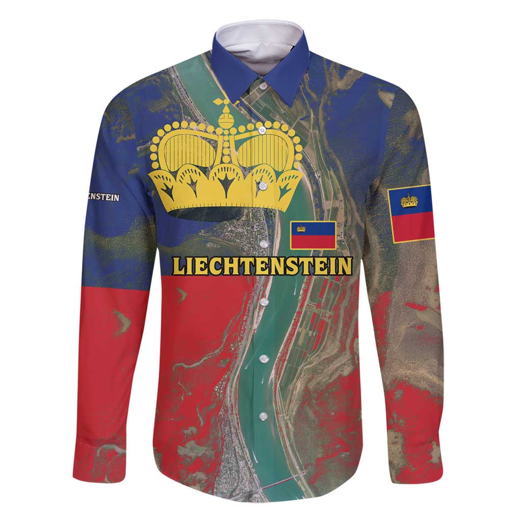 Liechtenstein Family Matching Tank Maxi Dress and Hawaiian Shirt with Red Blue Aerial River Design and Yellow Crown Emblem - Wonder Print Shop