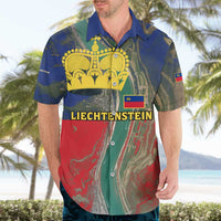 Liechtenstein Hawaiian Shirt with Red Blue Aerial River Design and Yellow Crown Emblem - Wonder Print Shop