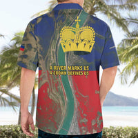 Liechtenstein Hawaiian Shirt with Red Blue Aerial River Design and Yellow Crown Emblem - Wonder Print Shop