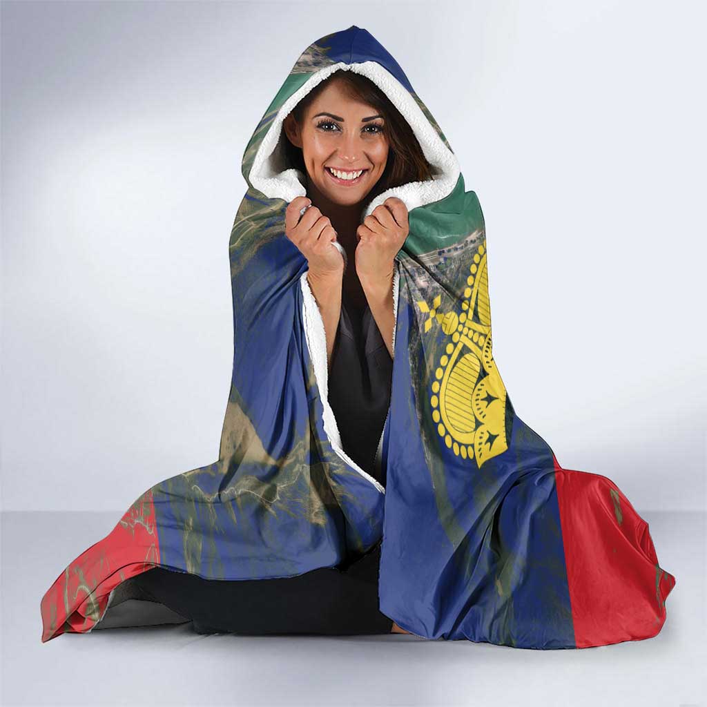 Liechtenstein Hooded Blanket with Red Blue Aerial River Design and Yellow Crown Emblem - Wonder Print Shop