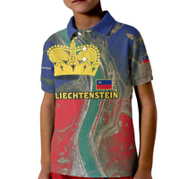Liechtenstein Kid Polo Shirt with Red Blue Aerial River Design and Yellow Crown Emblem - Wonder Print Shop
