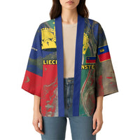 Liechtenstein Kimono with Red Blue Aerial River Design and Yellow Crown Emblem - Wonder Print Shop