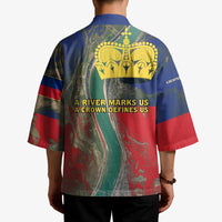 Liechtenstein Kimono with Red Blue Aerial River Design and Yellow Crown Emblem - Wonder Print Shop