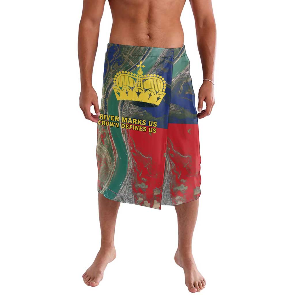 Liechtenstein Lavalava with Red Blue Aerial River Design and Yellow Crown Emblem - Wonder Print Shop
