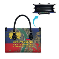 Liechtenstein Leather Bag with Red Blue Aerial River Design and Yellow Crown Emblem - Wonder Print Shop