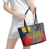 Liechtenstein Leather Tote Bag with Red Blue Aerial River Design and Yellow Crown Emblem - Wonder Print Shop