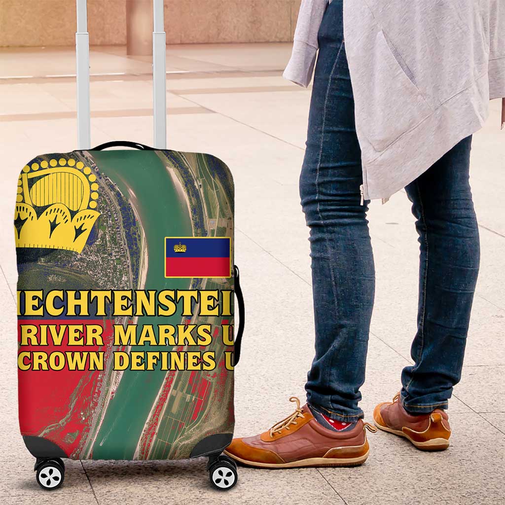 Liechtenstein Luggage Cover with Red Blue Aerial River Design and Yellow Crown Emblem - Wonder Print Shop