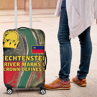 Liechtenstein Luggage Cover with Red Blue Aerial River Design and Yellow Crown Emblem - Wonder Print Shop