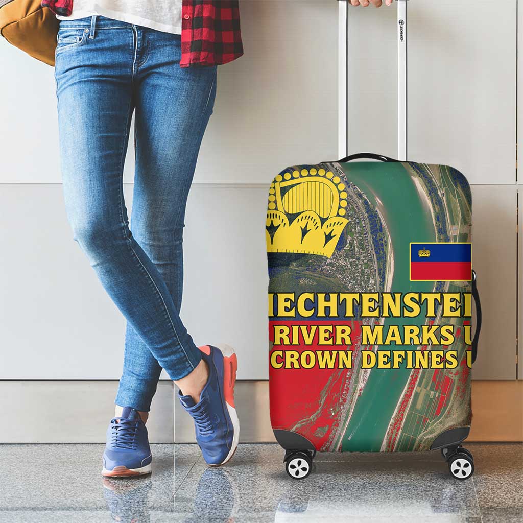 Liechtenstein Luggage Cover with Red Blue Aerial River Design and Yellow Crown Emblem - Wonder Print Shop