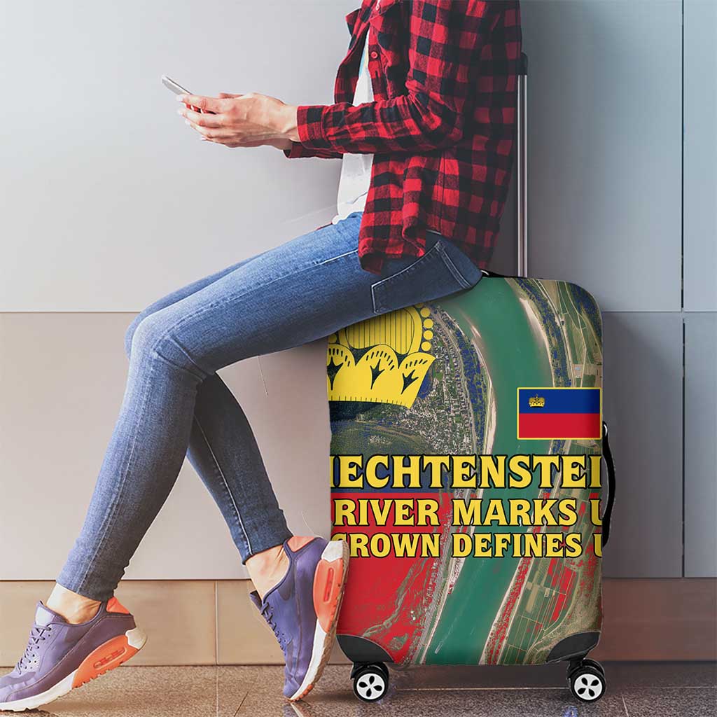 Liechtenstein Luggage Cover with Red Blue Aerial River Design and Yellow Crown Emblem - Wonder Print Shop