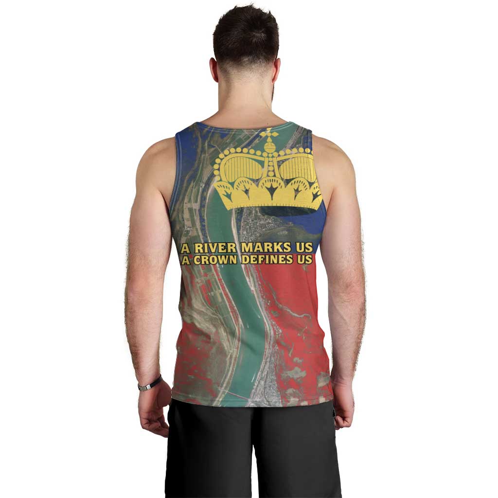 Liechtenstein Men Tank Top with Red Blue Aerial River Design and Yellow Crown Emblem - Wonder Print Shop