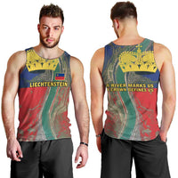 Liechtenstein Men Tank Top with Red Blue Aerial River Design and Yellow Crown Emblem - Wonder Print Shop