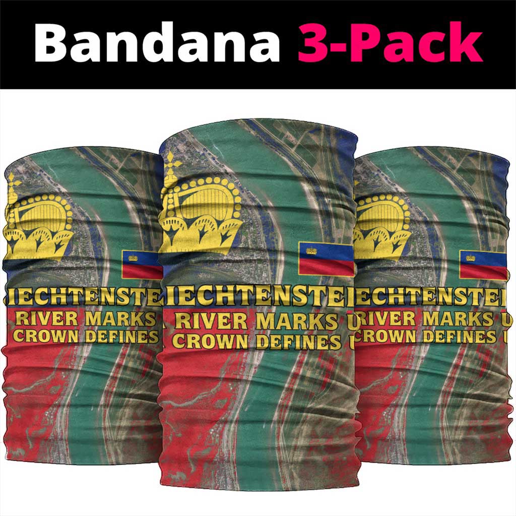 Liechtenstein Neck Gaiter with Red Blue Aerial River Design and Yellow Crown Emblem - Wonder Print Shop