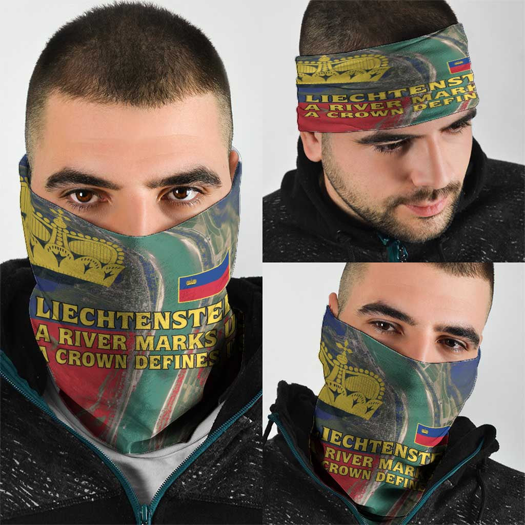 Liechtenstein Neck Gaiter with Red Blue Aerial River Design and Yellow Crown Emblem TS04