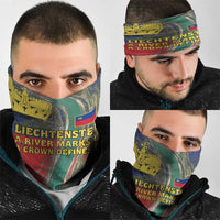 Liechtenstein Neck Gaiter with Red Blue Aerial River Design and Yellow Crown Emblem TS04