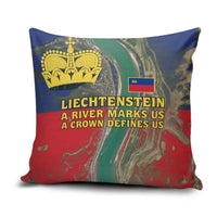 Liechtenstein Pillow Cover with Red Blue Aerial River Design and Yellow Crown Emblem - Wonder Print Shop