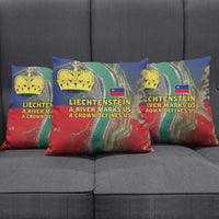 Liechtenstein Pillow Cover with Red Blue Aerial River Design and Yellow Crown Emblem - Wonder Print Shop