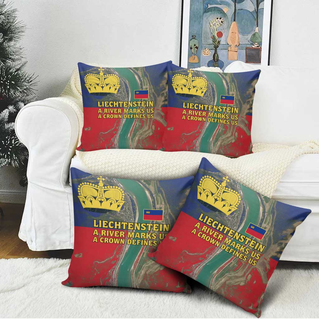 Liechtenstein Pillow Cover with Red Blue Aerial River Design and Yellow Crown Emblem - Wonder Print Shop