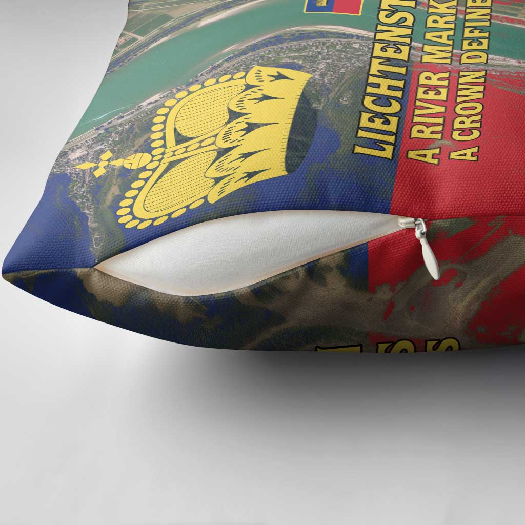 Liechtenstein Pillow Cover with Red Blue Aerial River Design and Yellow Crown Emblem - Wonder Print Shop