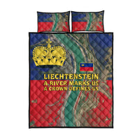 Liechtenstein Quilt Bed Set with Red Blue Aerial River Design and Yellow Crown Emblem - Wonder Print Shop