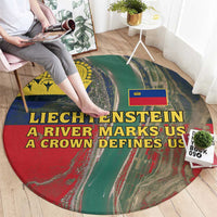 Liechtenstein Round Carpet with Red Blue Aerial River Design and Yellow Crown Emblem - Wonder Print Shop